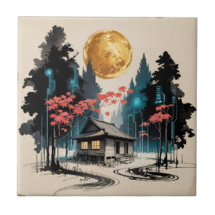 Azulejo De Cerâmica Cabana ao Luar Floresta Japonesa Arte (9)