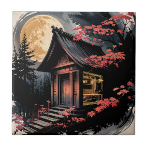 Azulejo De Cerâmica Cabana Japonesa ao Luar Arte (10)