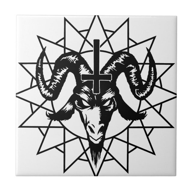 Azulejo De Cerâmica Cabeça com estrela do caos (preto) (Frente)