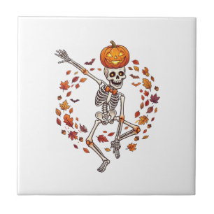 Azulejo De Cerâmica Cabeça de Abóbora de Esqueleto Dançante de Hallowe