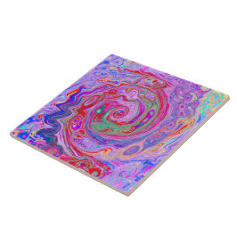 Azulejo De Cerâmica Cabeça de Abstrato retrovertida, roxa e roxa rosa