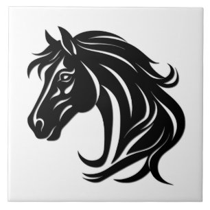 Azulejo De Cerâmica Cabeça de Cavalo Preto Magnífico