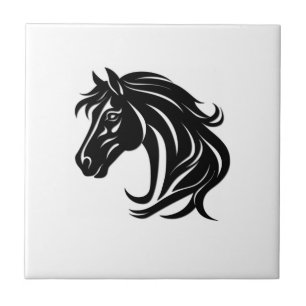 Azulejo De Cerâmica Cabeça de Cavalo Preto Magnífico