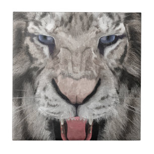 Azulejo De Cerâmica Cabeça de Tigre Branco Estética da Vida Selvagem