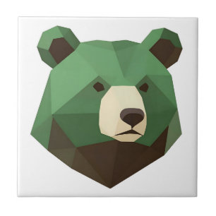 Azulejo De Cerâmica Cabeça de Urso Geométrico Low Poly