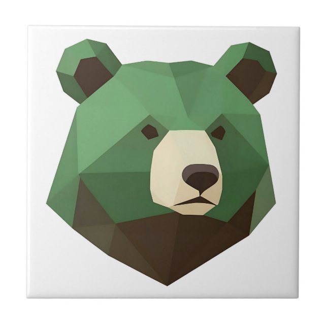 Azulejo De Cerâmica Cabeça de Urso Geométrico Low Poly (Frente)