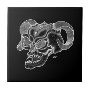 Azulejo De Cerâmica Cabeça do diabo Negra e Design branca