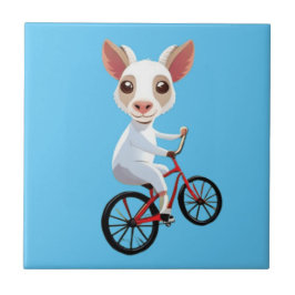 Azulejo De Cerâmica Cabra branca e bonita de bicicleta