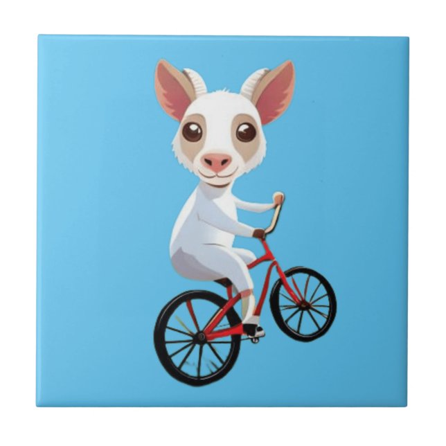 Azulejo De Cerâmica Cabra branca e bonita de bicicleta (Frente)