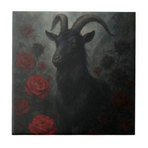Azulejo De Cerâmica Cabra Negra Gótica com Arte Negra Rosa vermelha