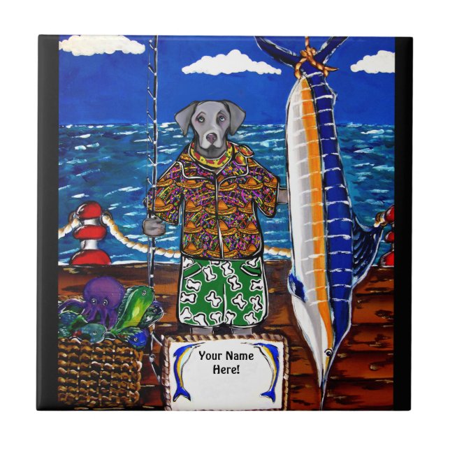 Azulejo De Cerâmica Caça ao Marlin Weimaraner (Frente)