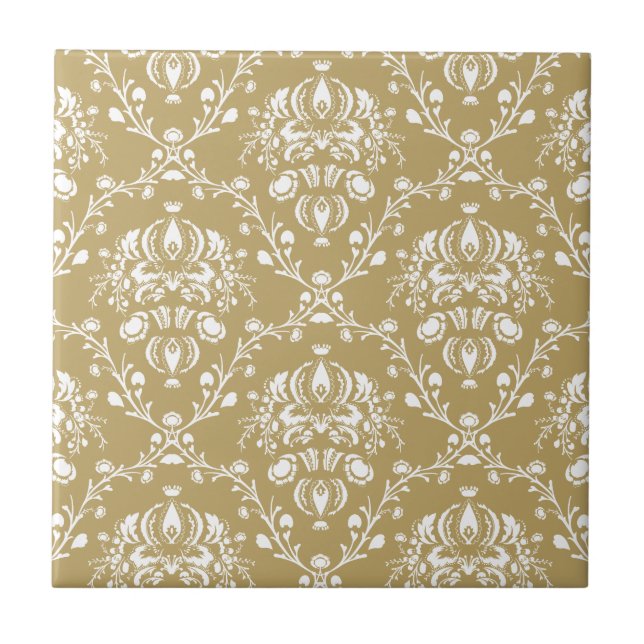 Azulejo De Cerâmica Cacau e Cream Damask (Frente)