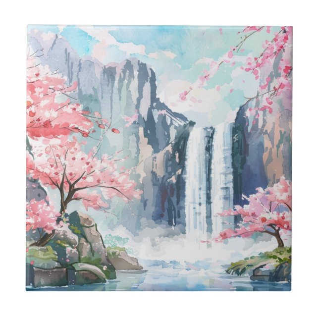 Azulejo De Cerâmica Cachoeira na Primavera (Frente)