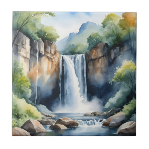 Azulejo De Cerâmica Cachoeira pintada à aquarela