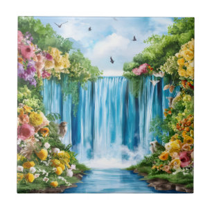 Azulejo De Cerâmica Cachoeira pintada à aquarela
