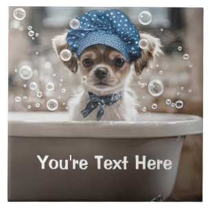 Azulejo De Cerâmica Cachorrinho Chihuahua Fofo Banho de Espuma Spa
