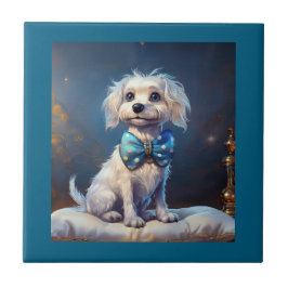 Azulejo De Cerâmica Cachorrinho Muito Fofo Com Gravata Borboleta Azul