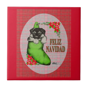 Azulejo De Cerâmica Cachorrito Feliz Navidad