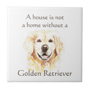 Azulejo De Cerâmica Cachorro Animal Pet Golden Retriever Quote Aquarel