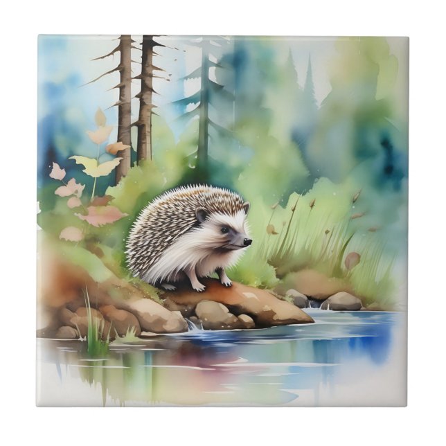 Azulejo De Cerâmica Cachorro Aquarela de Hedgehog (Frente)