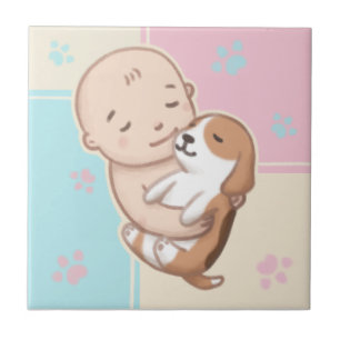 Azulejo De Cerâmica Cachorro Bonito e Ilustração de Bebês