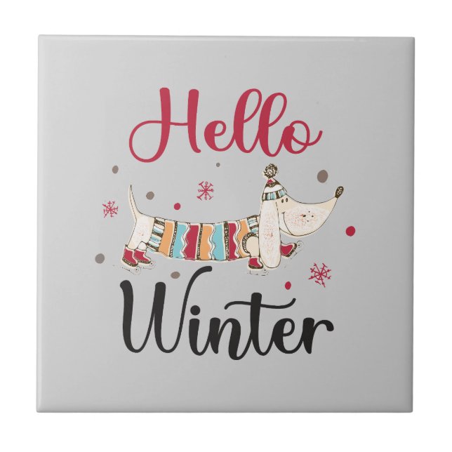 Azulejo De Cerâmica Cachorro Bonito Olá Inverno (Frente)