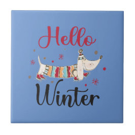 Azulejo De Cerâmica Cachorro Bonito Olá Inverno