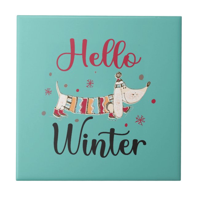 Azulejo De Cerâmica Cachorro Bonito Olá Inverno (Frente)