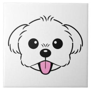 Azulejo De Cerâmica Cachorro Branco Bichon Cachorro Esticando A Língua