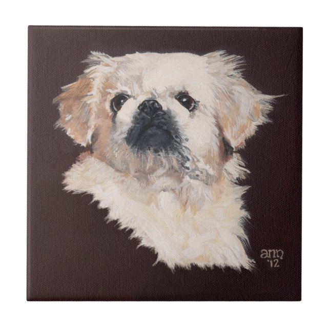 Azulejo De Cerâmica Cachorro Branco de Pekingese (Frente)