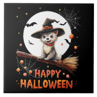 Azulejo De Cerâmica Cachorro Cachorrinho Bruxa Doce Fantasma Assustado