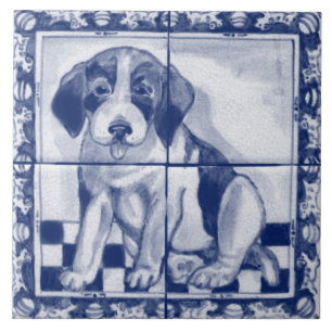 Azulejo De Cerâmica Cachorro Cachorro Cachorro Azul Dedham Branco Triv