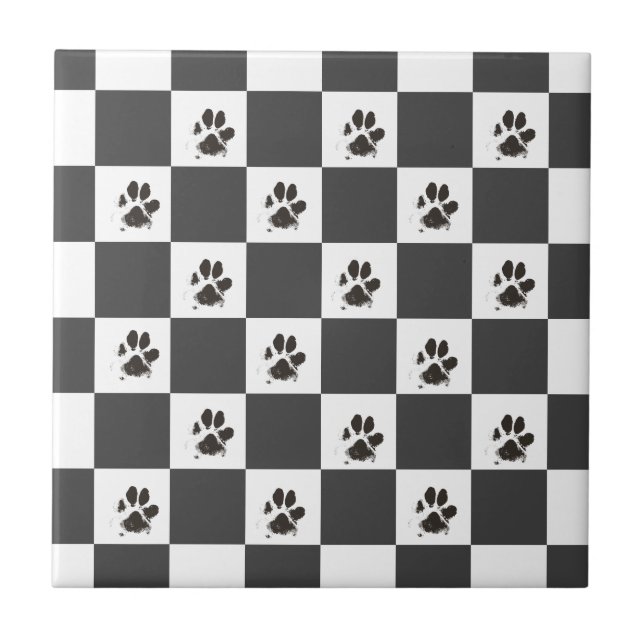 Azulejo De Cerâmica Cachorro Cachorro Pet Quadro Preto Branco | (Frente)