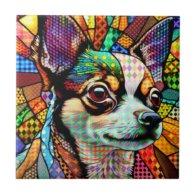Azulejo De Cerâmica Cachorro Chihuahua de Vidro Mantido 171 (Frente)