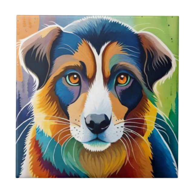 Azulejo De Cerâmica Cachorro colorido se fecha (Frente)
