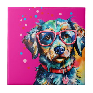 Azulejo De Cerâmica Cachorro com Óculos