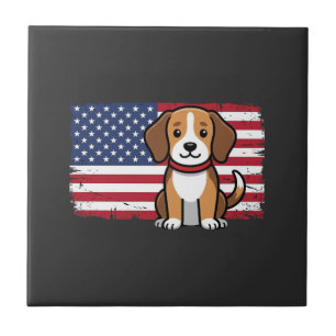 Azulejo De Cerâmica Cachorro da Bandeira Americana Vetor Patriótico