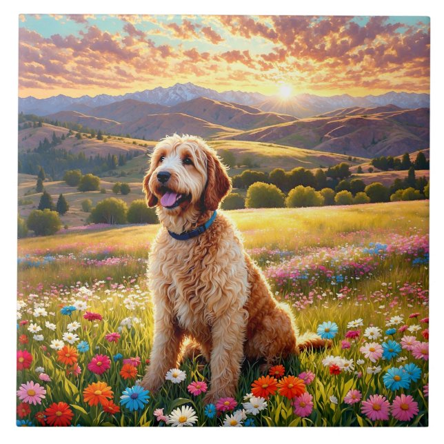 Azulejo De Cerâmica Cachorro da raça Labradoodle (Frente)