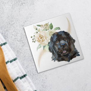Azulejo De Cerâmica Cachorro da Terra Nova - Buquê Rosa Branco
