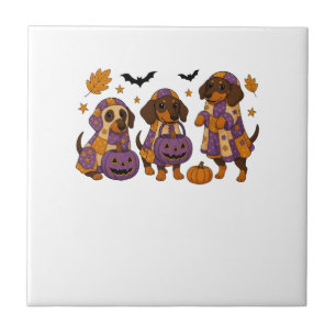 Azulejo De Cerâmica Cachorro Dachshund Fantasma Dia das Bruxas