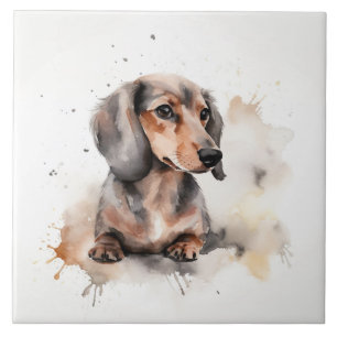 Azulejo De Cerâmica Cachorro Dachshund Miniatura Aquarela pet