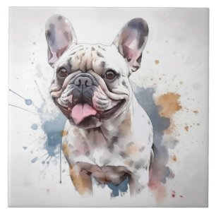 Azulejo De Cerâmica Cachorro D'água Francês Adorável Pet Aquarela