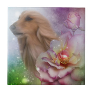 Azulejo De Cerâmica Cachorro das Flores de Caça Afegã Loura