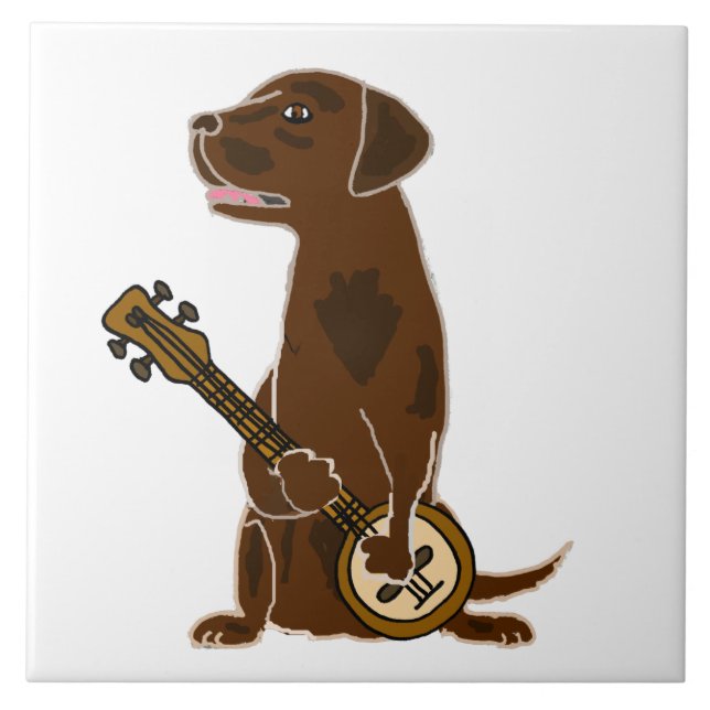 Azulejo De Cerâmica Cachorro De Chocolate Engraçado Jogando Banjo (Frente)