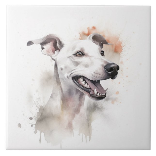Azulejo De Cerâmica Cachorro de Greyhound Italiano Pet, Aquarela (Frente)