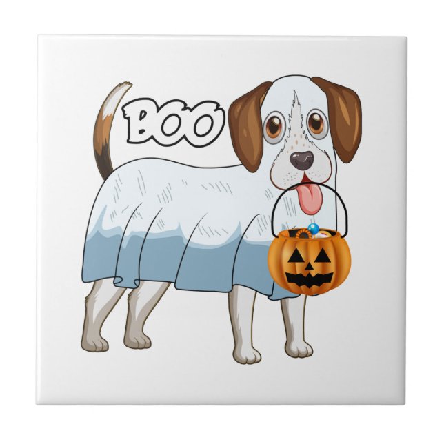 Azulejo De Cerâmica Cachorro de Halloween Beagle Fantasma (Frente)