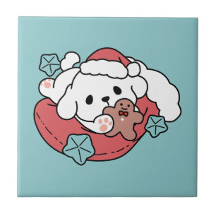 Azulejo De Cerâmica Cachorro de Natal em Santa Hat - Feriado Cheque pa