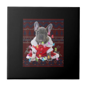 Azulejo De Cerâmica Cachorro de Natal Francês Luzes Feias
