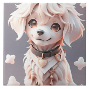 Azulejo De Cerâmica Cachorro do Retriever de Ouro Chibi