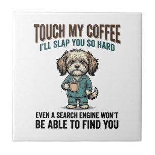 Azulejo De Cerâmica Cachorro Engraçado Café Aviso Design de Gravura Vi